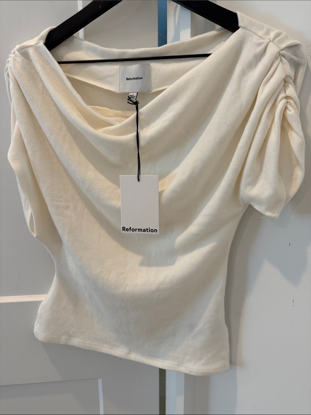 Reformation Off-Shoulder Ruched Cream Top - Picture 3 of 7